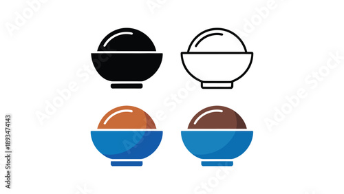  soup bowl icons set in black outline and colored flat styles with hot food container symbols isolated on transparent background for menu design food app ui branding and graphic use