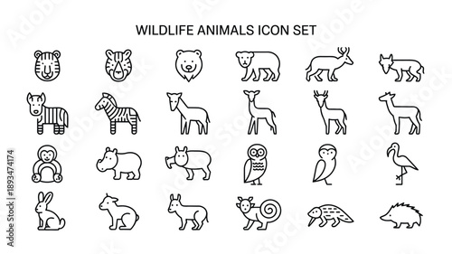Wildlife Animals Line Icon Set with Editable Outline Nature Symbols
