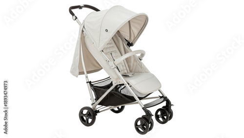 Obraz na plátně Lightweight stroller with adjustable canopy and storage basket isolated on trans