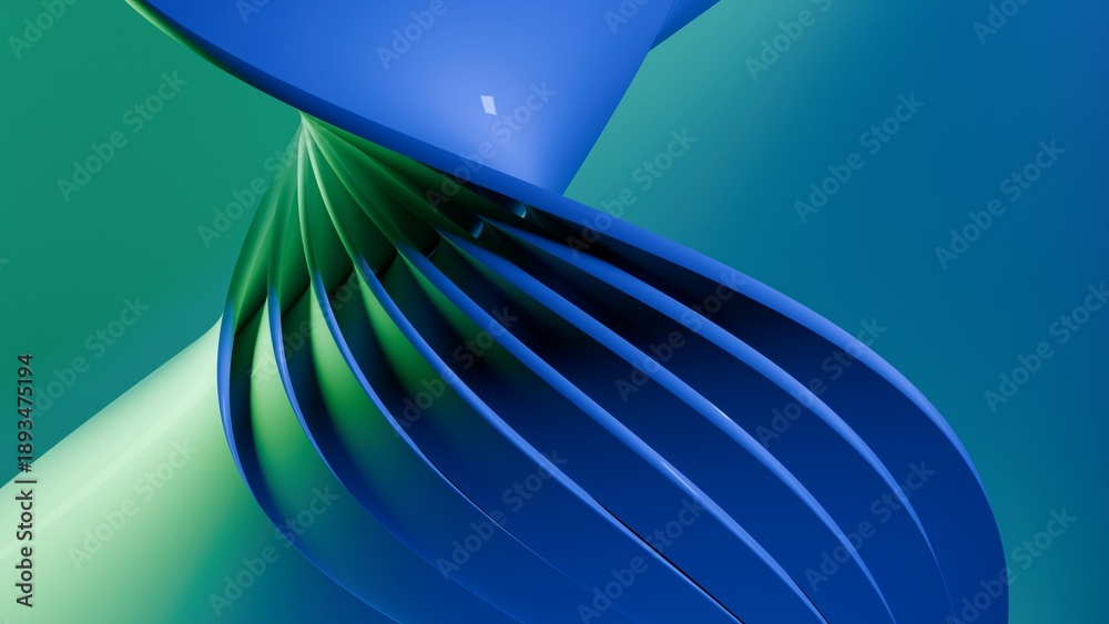Fototapeta premium Abstract wavy curved 3d render. Blue soft layers of plastic with lines, folds, ruffles. Modern wallpaper, texture pattern. 3D Illustration