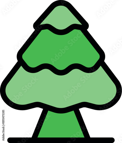 Simple icon of evergreen fir tree growing on thin ground line, isolated on white