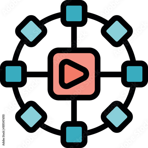 Central video platform distributing content to various devices, symbolizing digital network and streaming services