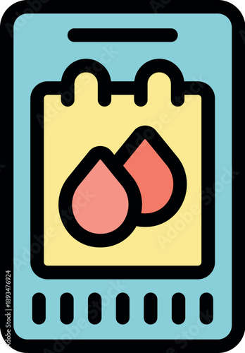 Menstrual cycle tracking application interface showing blood drops on calendar, period tracker app for women's health