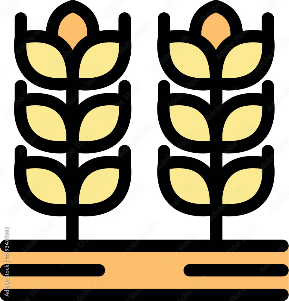 Fototapeta premium Simple icon representing wheat growing in a field, symbolizing agriculture, farming, and food production