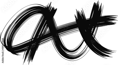 Abstract black brush stroke infinity symbol illustration, dynamic calligraphy paint lines, modern artistic loop design isolated on white
