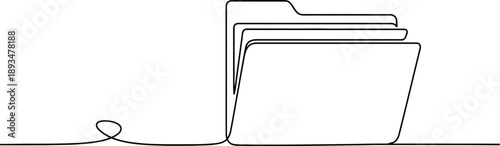 Folder drawn by a single line on a white background. One-line drawing. Continuous single  line vector drawing of a folder. Outline documents background icon. Saving securities vector icon