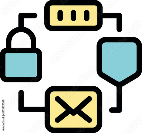 Network security system ensuring data protection with password, closed padlock, and blocked email, enhancing online safety