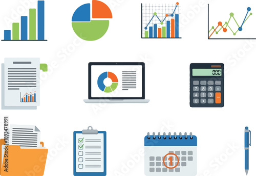 Collection of Financial and Business Analytics Icons Representing Growth and Data Analysis