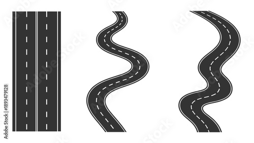 Comparison of three different road designs including a straight highway and two winding paths in a flat graphic style.
