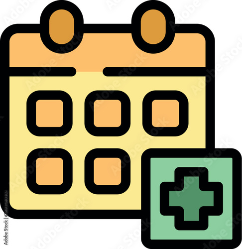 Calendar icon featuring a prominent cross symbol, representing medical appointments, healthcare planning, and timely checkups