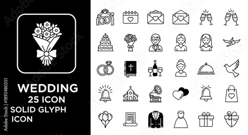 Collection of wedding icons in solid glyph style for premium file (172).eps design elements