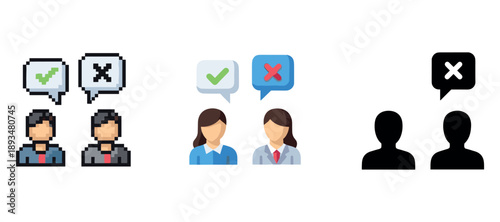 Icon set of diverse communication symbols featuring digital avatars