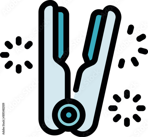 Hair straightener is styling hair, making it shiny and sparkling