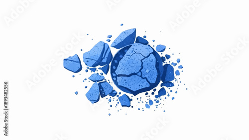 Crumbled blue stones scattered on a white background
