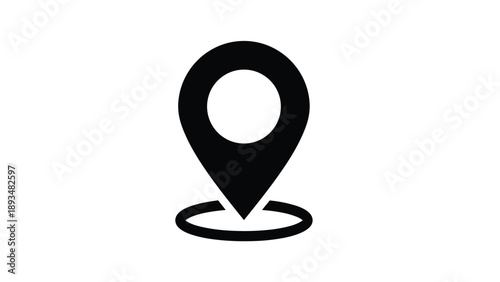 Bold black location pin icon with a circular base used for maps, navigation, and indicating specific geographic points or business addresses.