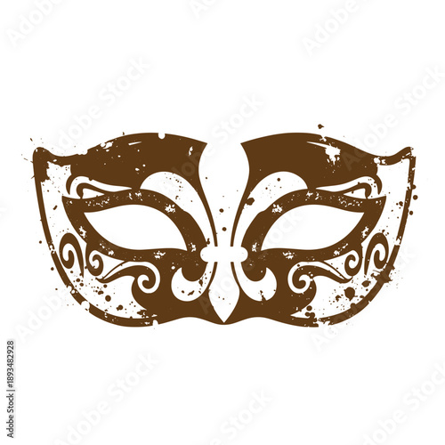 Vintage Grunge texture Brown Venetian masquerade ball mask with white details and grunge effect isolated on white background