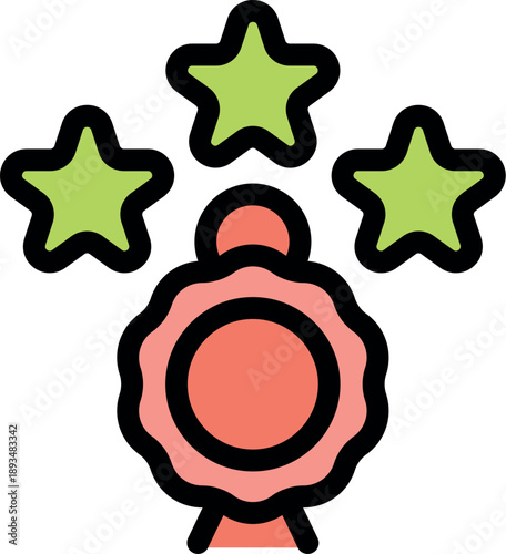 Pink seal of approval with three green stars, certifying quality guarantee and premium service