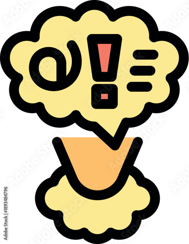 Thought bubble pouring into a filter, symbolizing filtering ideas and removing unnecessary thoughts for problem solving