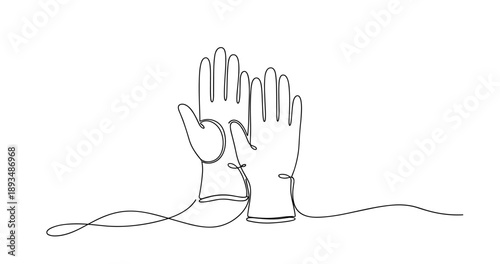 Elegant one-line art of winter gloves on white background. No editable stroke
