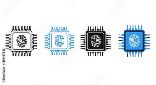 Microchip icons in various colors representing technology and innovation, displayed in a row, premium file (232).eps