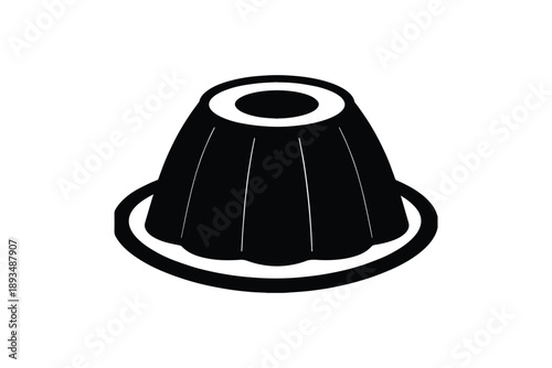Classic black silhouette of a fluted gelatin dessert, popular sweet treat or culinary delight dish