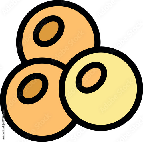 Longan fruits are small, round, and tan colored with a thin, leathery skin and a white, translucent flesh surrounding a small, dark seed