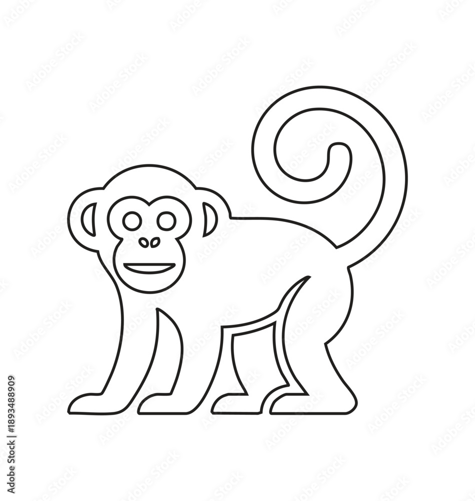 Obraz premium Monkey Stroke Outline Vector for Drawing and Coloring – Cute Cartoon Monkey Line Art Illustration for Kids Activity Books, Coloring Pages and Educational Design
