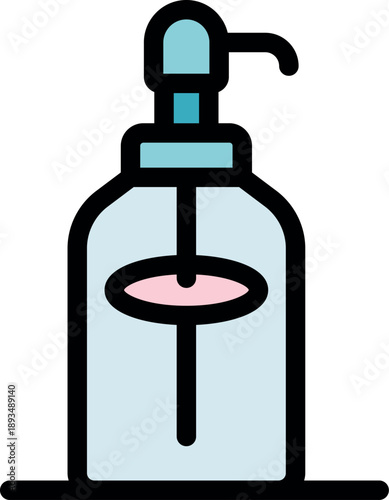 Dispenser bottle with pink liquid soap promoting handwashing and hygiene practices