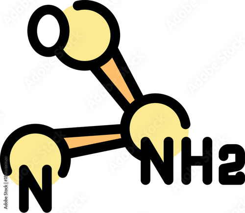 Nitrosamine molecule icon representing chemical structure with nitrogen, oxygen, and hydrogen atoms forming covalent bonds