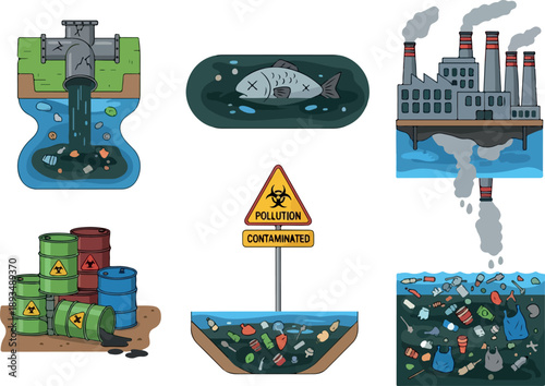 Environmental pollution affecting wildlife and human health through industrial waste and contaminated water bodies