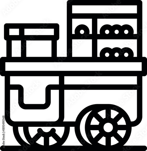 Street food cart offering freshly baked goods and beverages