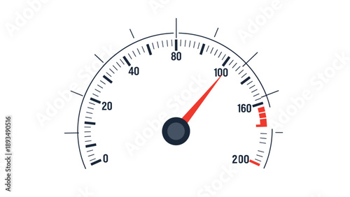 Detailed analog speedometer dial with a red needle pointing to one hundred and various numerical speed markings.