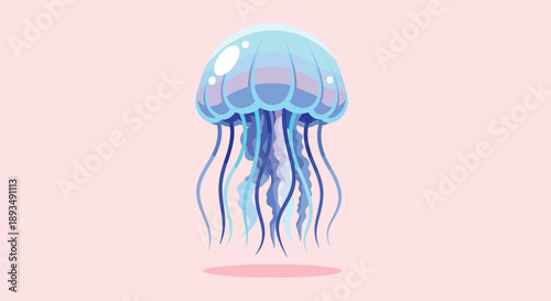 Blue Jellyfish Floating in Water with Tentacles.