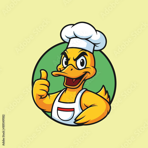 Chef duck cartoon character giving thumbs up.