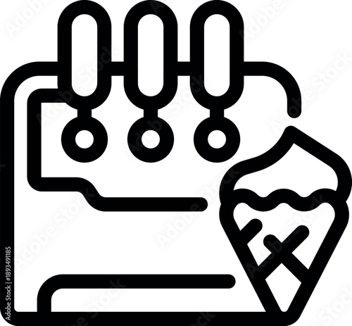 Calendar icon featuring an ice cream cone, symbolizing scheduling summer treats and dessert planning