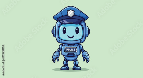 Cute Police Robot Mascot Cartoon.