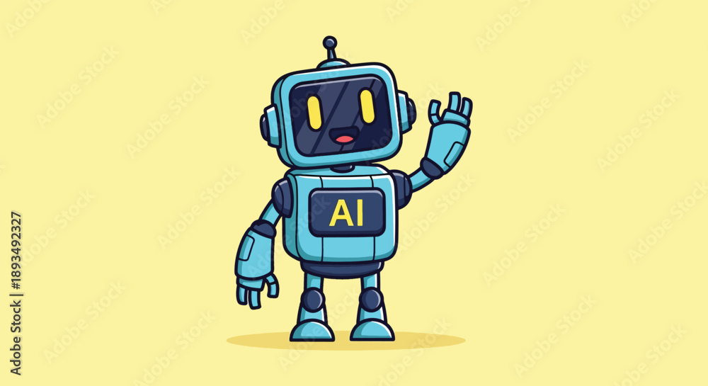 Fototapeta premium Cute Robot Waving Hello Illustration.