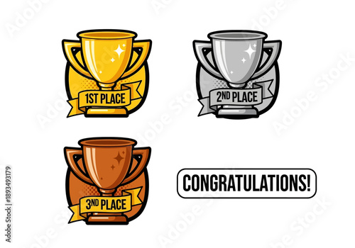 Awards and trophies for winners with congratulatory message