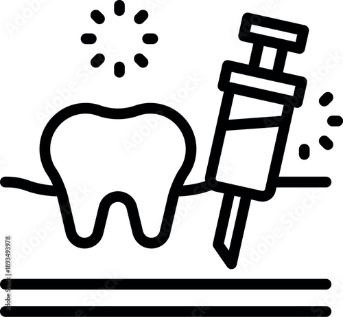 Syringe injecting anesthesia into a molar tooth, ensuring a painless dental procedure