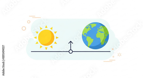 Earth receiving solar energy from sun with rays and line illustration