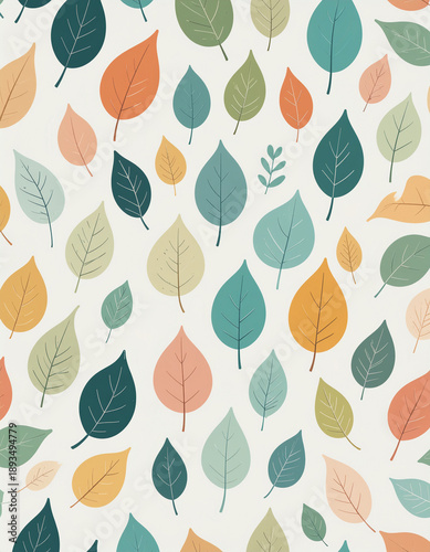 Seamless pattern of pastel autumn leaves background illustration AI Generated