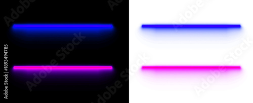 Foto Blue and pink neon light tubes on black and transparent background, glowing hori