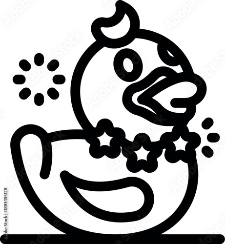 Adorable rubber duck wearing a necklace of stars and a crescent moon hat, shining brightly, perfect for children's designs