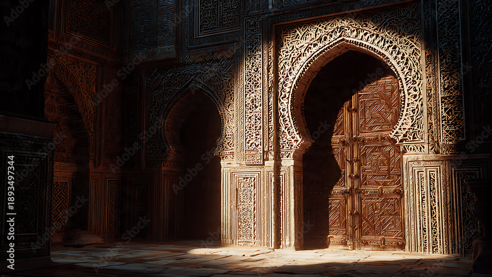 Obraz premium Islamic architecture interior with ornate archways and intricate designs in a historic building