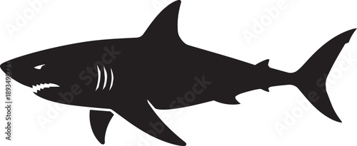 Silhouette of a shark swimming in a minimalist black and white style