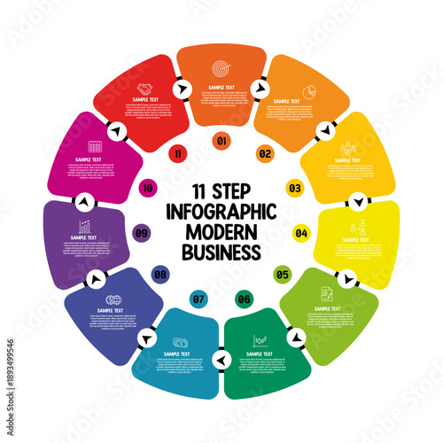 circle infographic template with 11 steps, process or options, process chart, Used for process diagram, presentations, workflow layout, flow chart, infograph. Vector editable illustration.