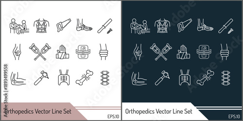Orthopedics clinic and medicine vector line art icon set silhouette design template