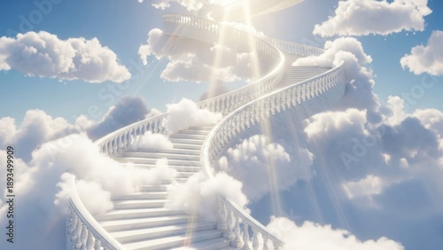 Stairway to heaven ascending spiral staircase amidst clouds and sky