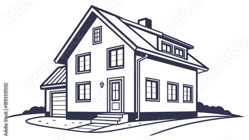 Modern two-story house with garage and chimney