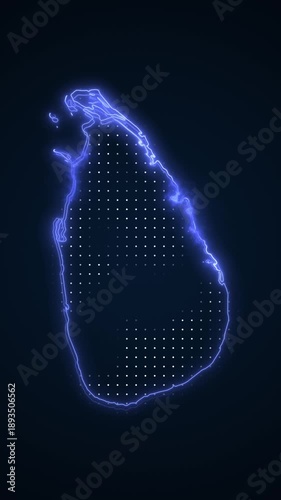 Vertical Neon Blue Sri Lanka Map Borders Outline Loop Background